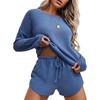 2026 Women Knit Pajama Set, Long Sleeve Top & Shorts, Casual Loungewear Home Sportswear