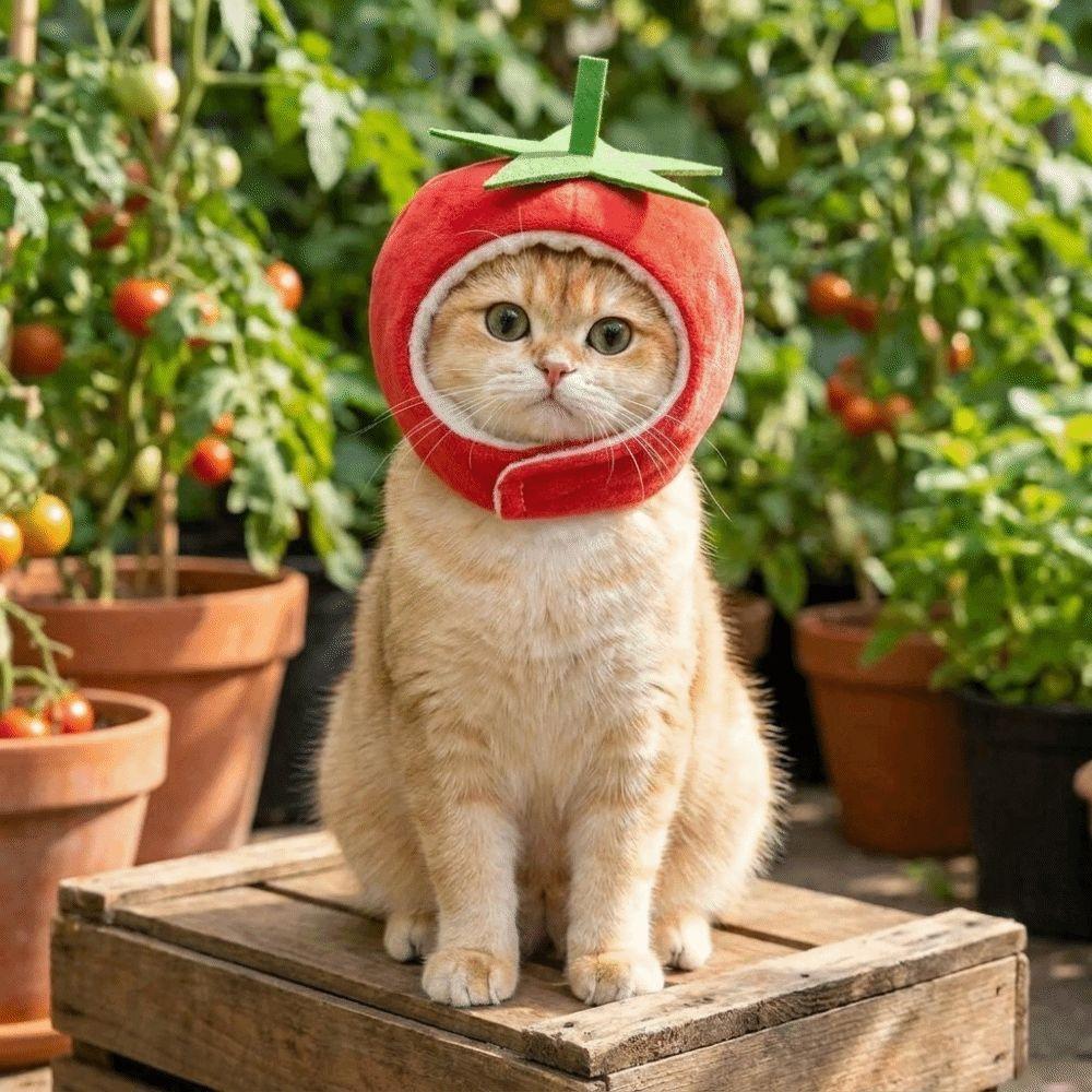 Funny Adjustable Tomato Shaped Dog Hat Simulated Vegetable Soft Fit Cat Head Cover Comfortable Dog Headdress Halloween Props