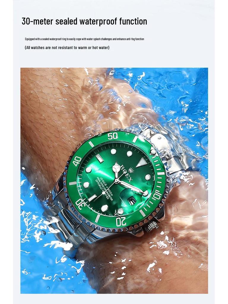 Authentische Herren Quarz Grüne Submariner Uhr - Vollautomatisch Klassischer Rolex Stil