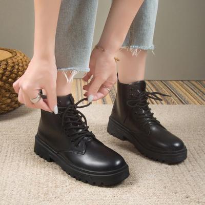 Fashion New Platform Shoes Women Boots Round Toe Zipper Spring Autumn Fashion Ankle Female Black Lace-up Boots for Women Shoes Large Siz