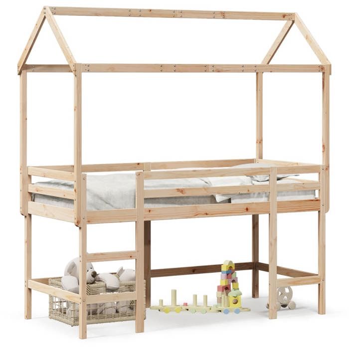 VidaXL Bunk Bed with Ladder and Roof 80x200 Cm Solid Pine Wood, Mid Sleeper, Loft Bed with Ladder, Bed 3282152