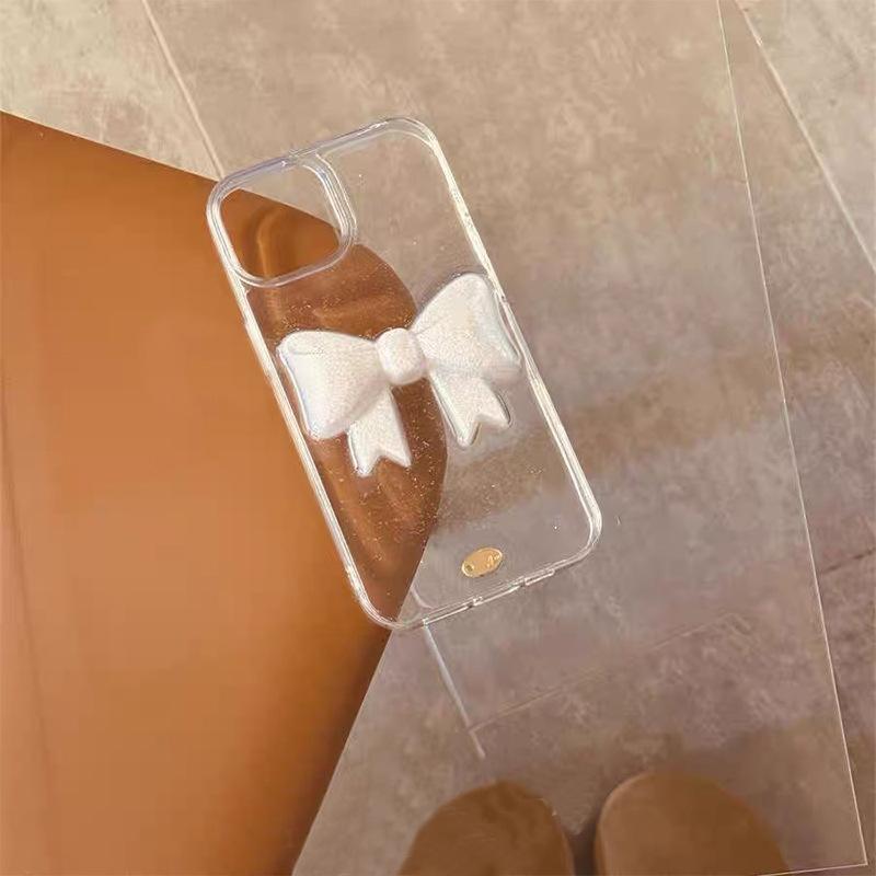 Japanese and Korean Ins Style Drop Glue Transparent Bow Phone Case for IPhone 16 Promax Women's 15 for Apple 17