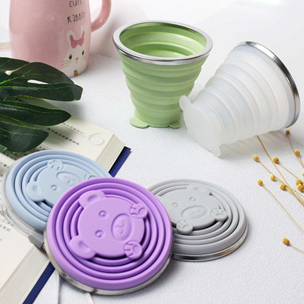 Folding Cup Cartoon Cup Camping Cup with Lids Food Grade Silicone Water Cup Lightweight Retractable Environmental Friendly
