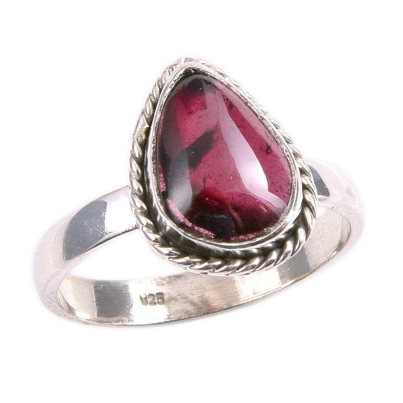Natural Garnet Gemstone 925 Solid Sterling Silver Jewelry Ring Size 7.5 i4B20
