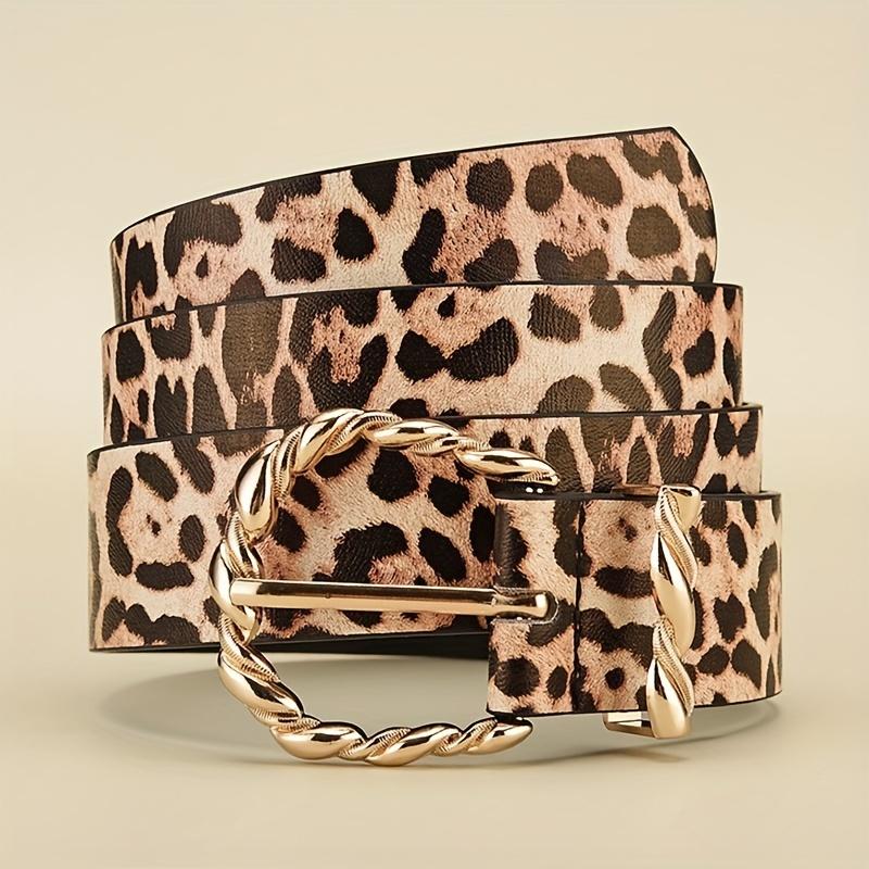Damenmode Goldnadel-Knopf Leopardenmuster Gürtel Vintage PU-Leder Damengürtel Kombiniert mit Jeans