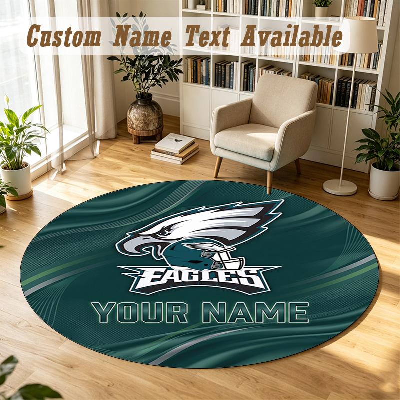 Round Rug Custom NamePhiladelphia Eagles Pattern Non Slip Carpet Home Floor Decor