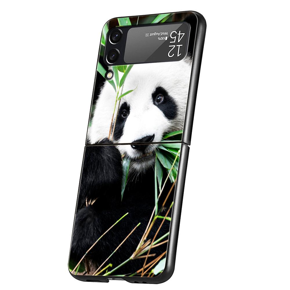 Panda Phone Case For Samsung Galaxy Z Flip 3 4 5 6 7 Hard Black Folding PC For Samsung Z Flip3 Flip4 Flip5 Cover