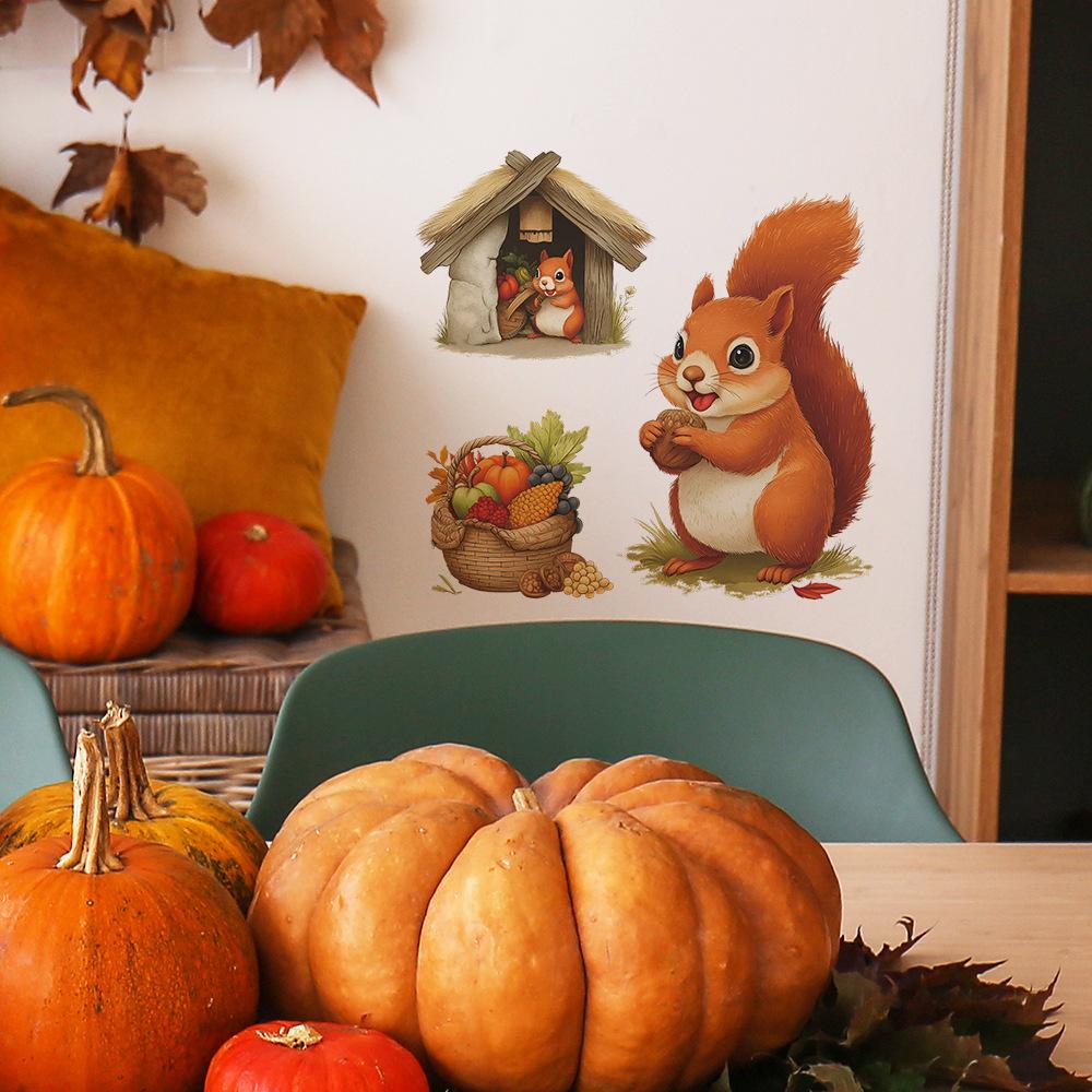 Cartoon Food-collecting Squirrel Restaurant Living Room Background Wall Decoration and Beautification Stickers
