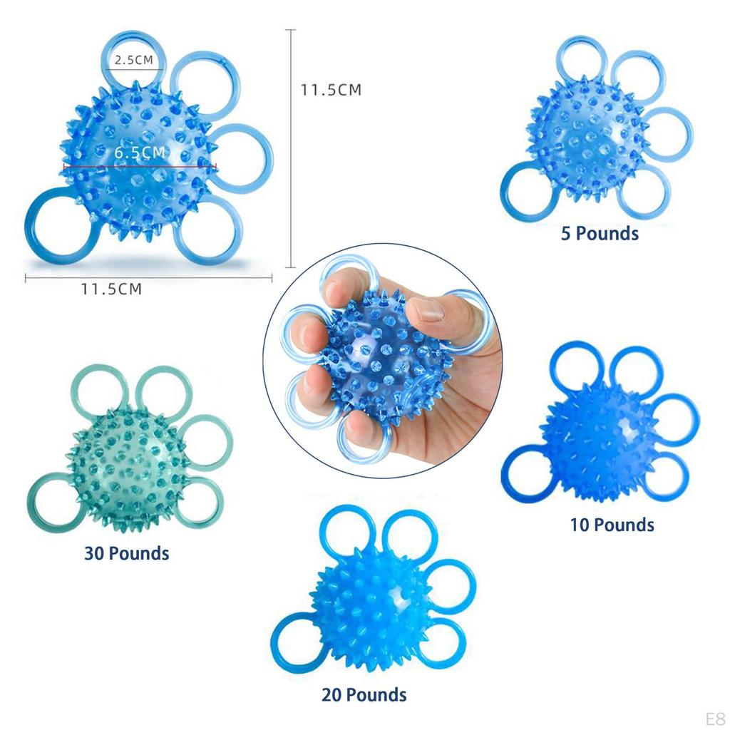 Handheld Grip Ball Five Strengthening Massage Squeeze Stress Strength Training for Adults Athletes