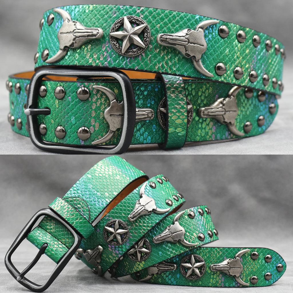 7 Colors Western Bullhead Rivet Belt Punk Men's Belt Women's Snake Pattern Versatile Decorative Belt