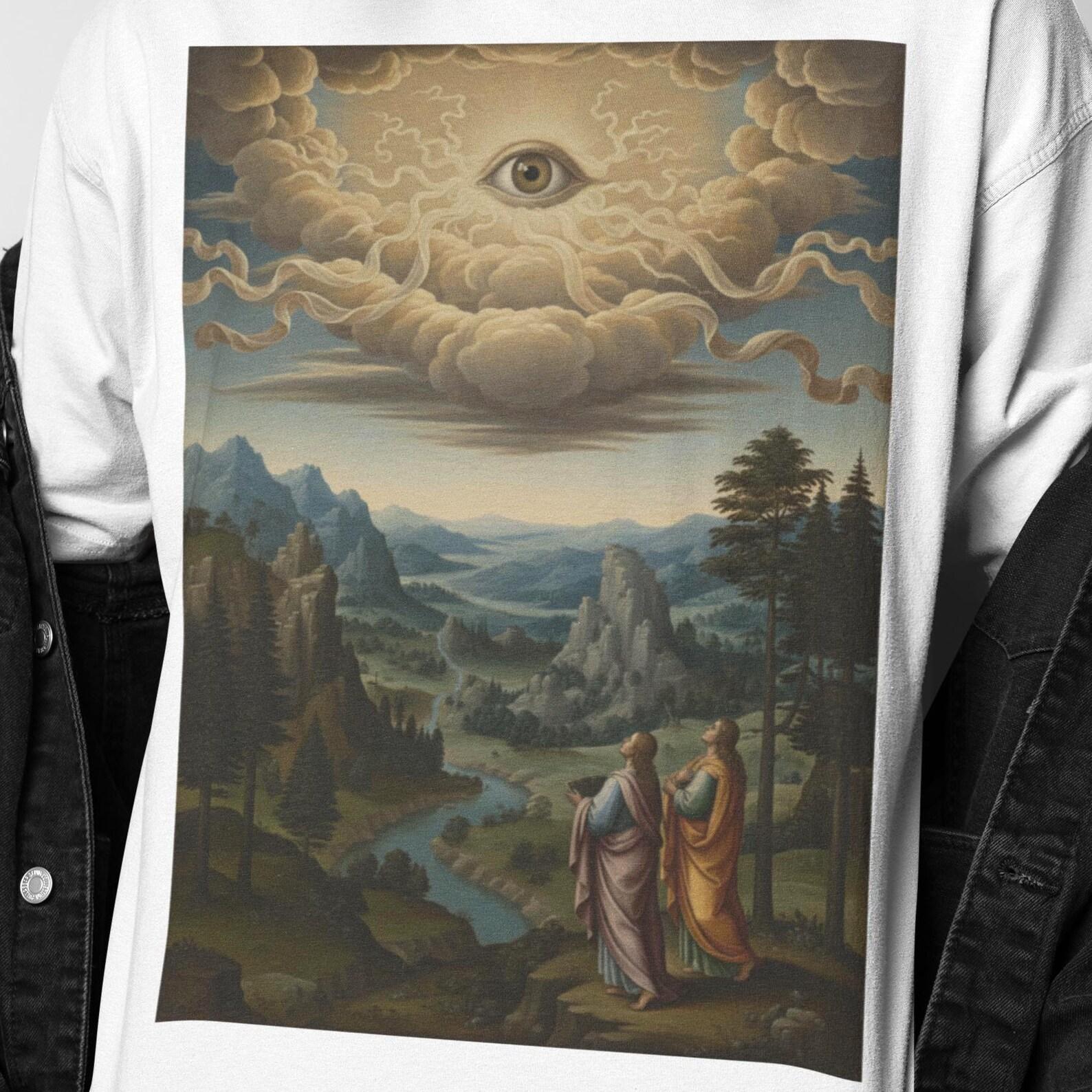 Surreal Divine Eye Shirt | Christan Heaven Landscape Tee | Mystical Cloud Vision Art | Sacred Fantasy Graphic | Spiritual Gift Present L