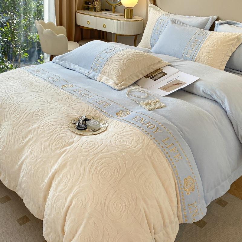 Thickened Milk Fleece Four-Piece Double-Sided Fleece Quilt Cover Solid Color Bed Sheet Mattress Quilt Cover Dormitory Bedding
