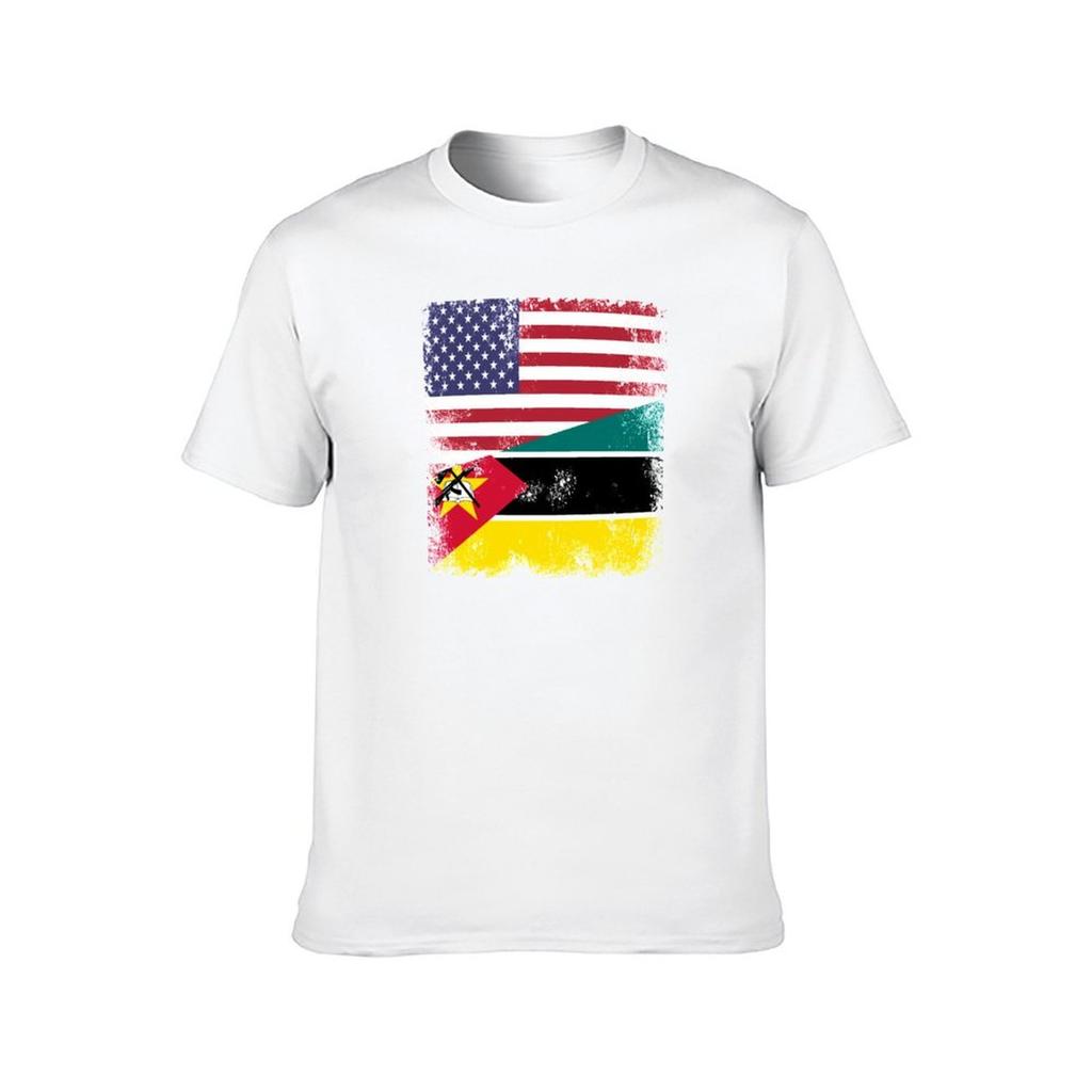 Half Mozambican Flag Design Vintage Mozambique USA Gift TShirt t shirts for man cotton soft man t shirts graphic TShirt