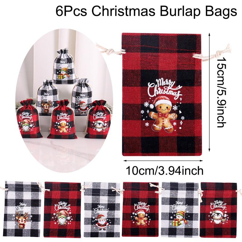 6pcs Christmas Drawstring Pouch Bags Small Candy Gift Bag Navidad Xmas Party Favor Boutique Jewelry Packaging Bags 2026 New Year