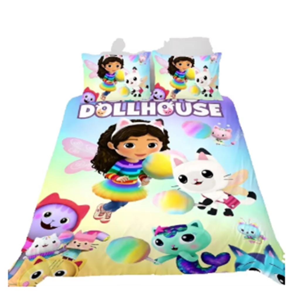Cartoon Duvet Cover Pillowcase Bedding Set Gabbys Dollhouses Adult Boy Girl Bedroom Decoration Children Single Double Large Size