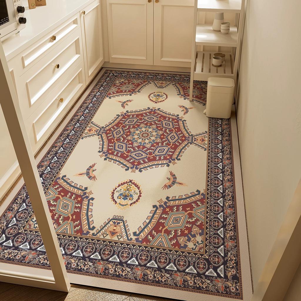 Vintage BOHO Kitchen Floor Mat Large Area Rug Free Cut PVC Leather Mats Washable Anti-slip Rugs Balcony Carpets Alfombra Cocina