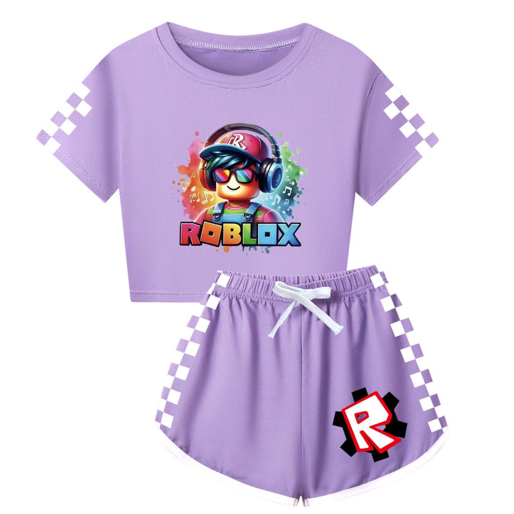 5528 Kids Girls Roblox Print Short Sleeves T-Shirt Shorts Pants Sport Clothes Set