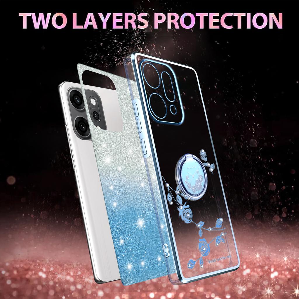 KADEM Pro Oppo Reno14 5G (Globální) Pouzdro Prsten Stojánek TPU Květiny Kryt na telefon Gradientní Třpytky