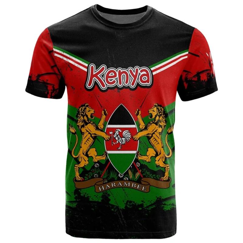 3D Kenya National IndependenceDay Printed T Shirt The Republic-of Kenya Emblem Falg Graphic Short Sleeves Vintage Tee Shirts Top
