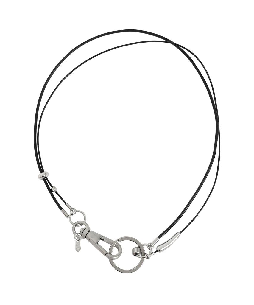 Acha Real Leather Link Circle Layered Necklace _ Black