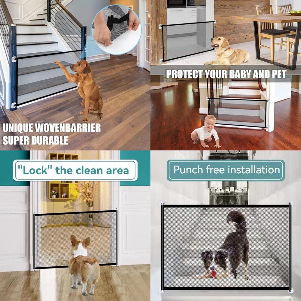 Pet Dog Barrier Fences with 4Pcs Hook Pet Isolated Network Stairs Gate New Folding Breathable Mesh Playpen for Dog Safety Fence