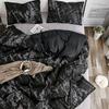 3Pcs Set Polyester Marbled Quilt Cover Pillowcase Bedding Set EU Double Size (Black)