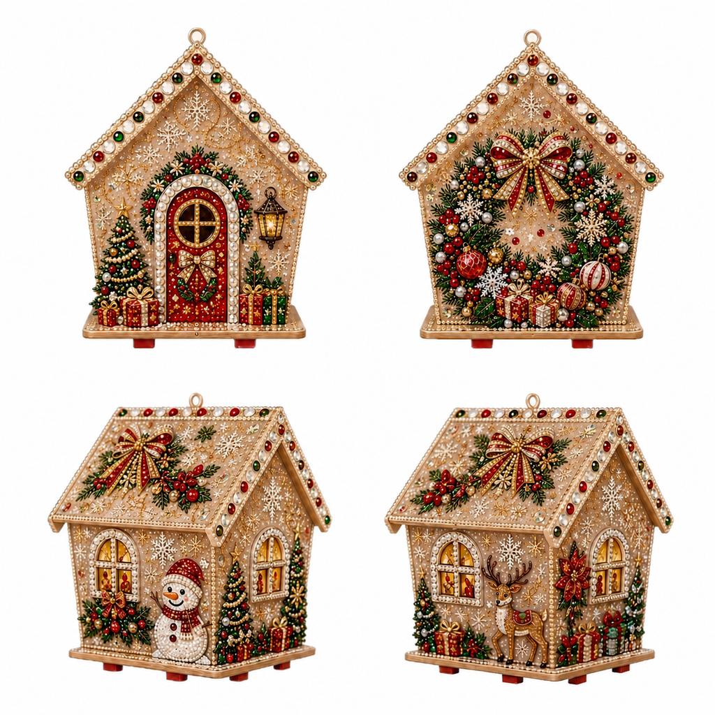 Wooden Gingerbread House Diy Decor Ornament Holiday Decoration Ornament Three Dimensional Wooden Christmas House Decor