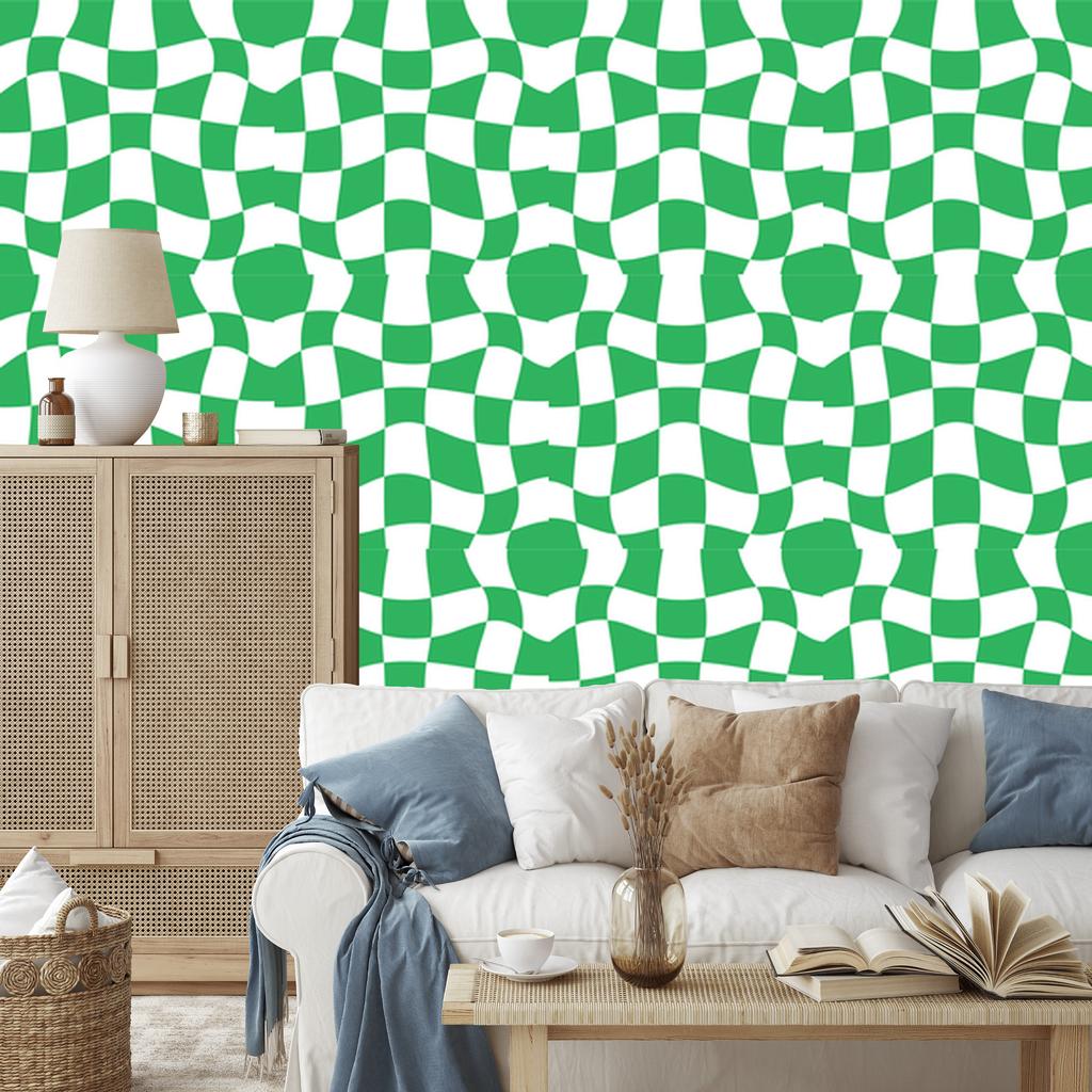 Wallpaper Casual Checkerboard Green for Living Room and Bedroom 50x1000