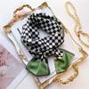 Chessboard silk scarf, foreign style scarf, imitation silk, double-sided scarf, thin and narrow strip, black and white simple and versatile silk scarf