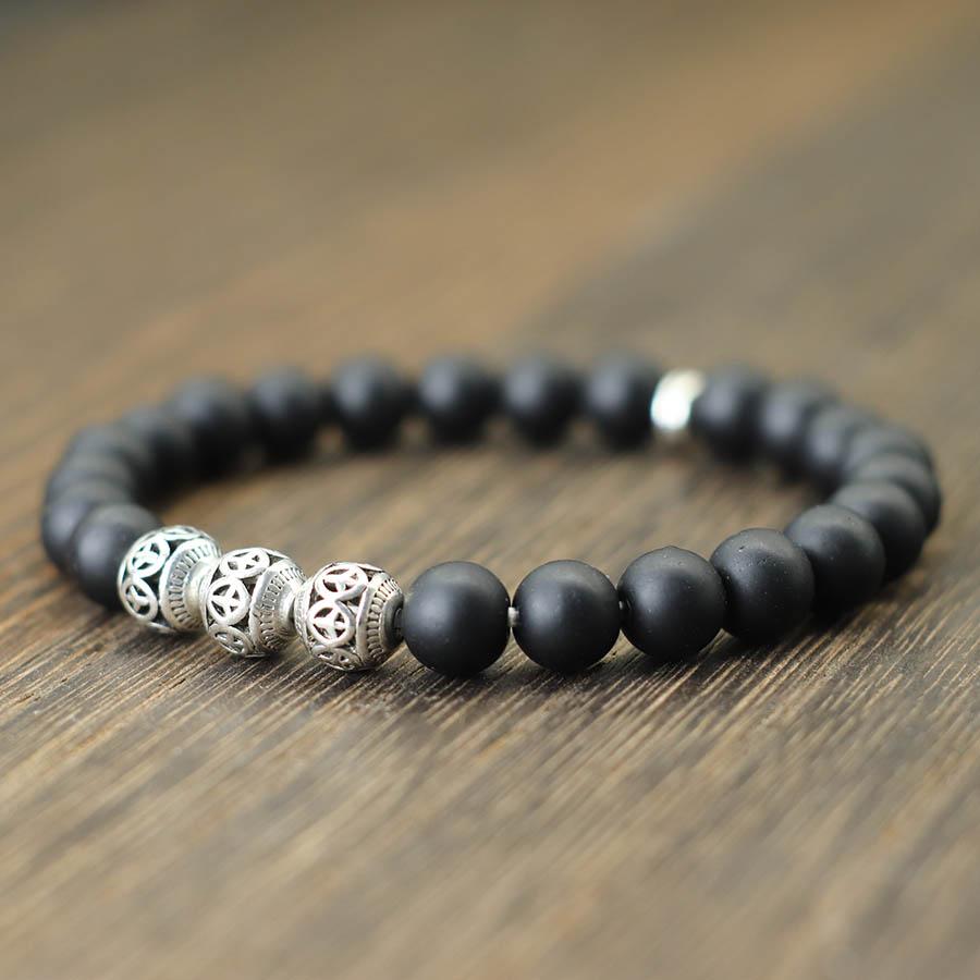 Noter New In Mens Bracelet Classic Peace Sign Beaded Braslet Natural 8mm Lapis Lazuli Lava Stone Braclet Leisure Accessories