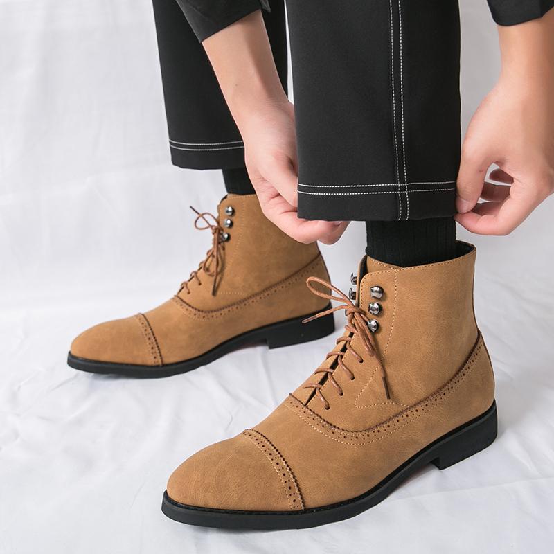 Designer Winter Trend Pointed Lace Up Suede Leather Casual Ankle Boot For Men Fashion New Comfortable Chelsea Leather Shoes