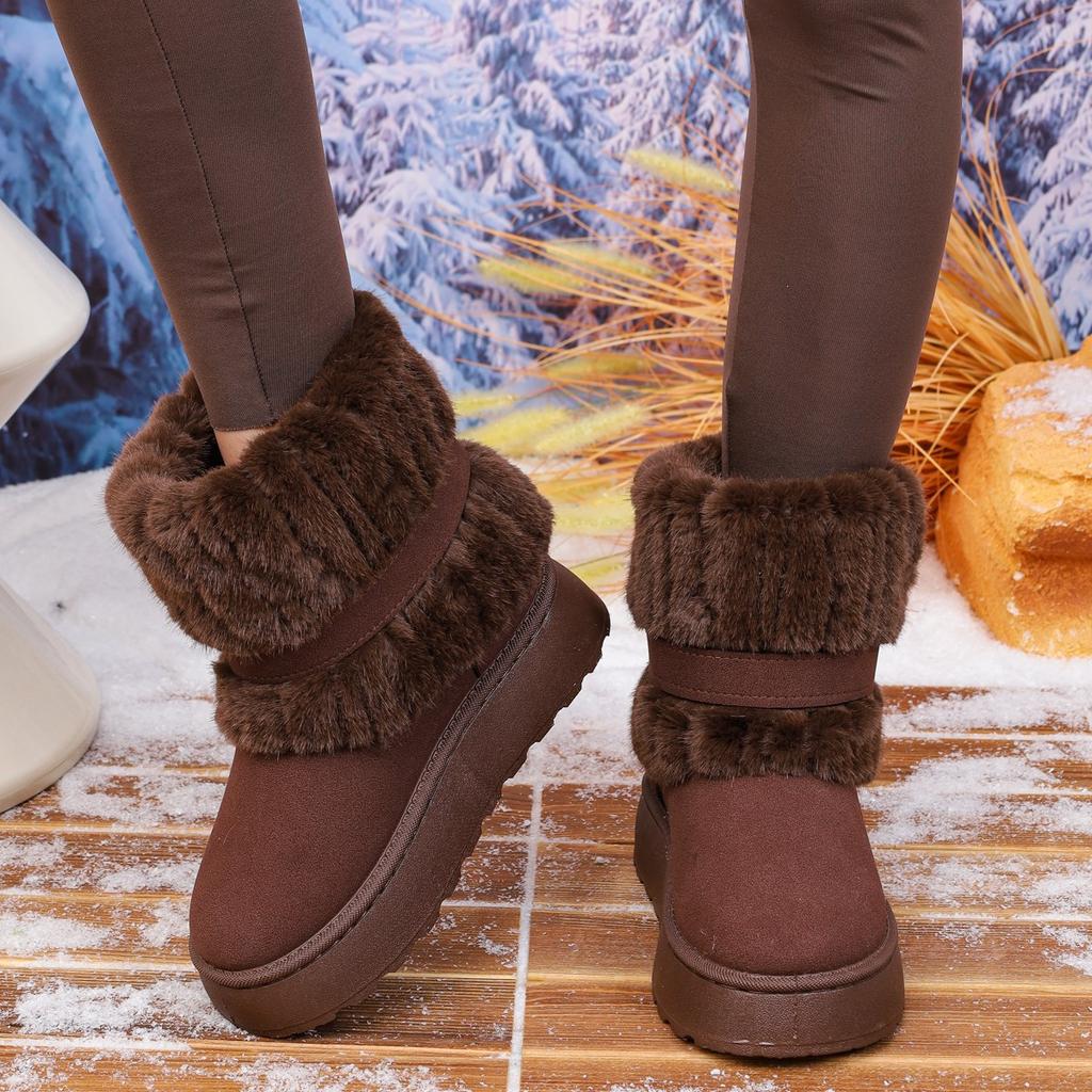 Winter Women Boots Retro Fur Comfortable Warm Long Plush Snow Boots Buckle Thick Sole Round Toe Cotton Shoes 2026 Botas Mujer