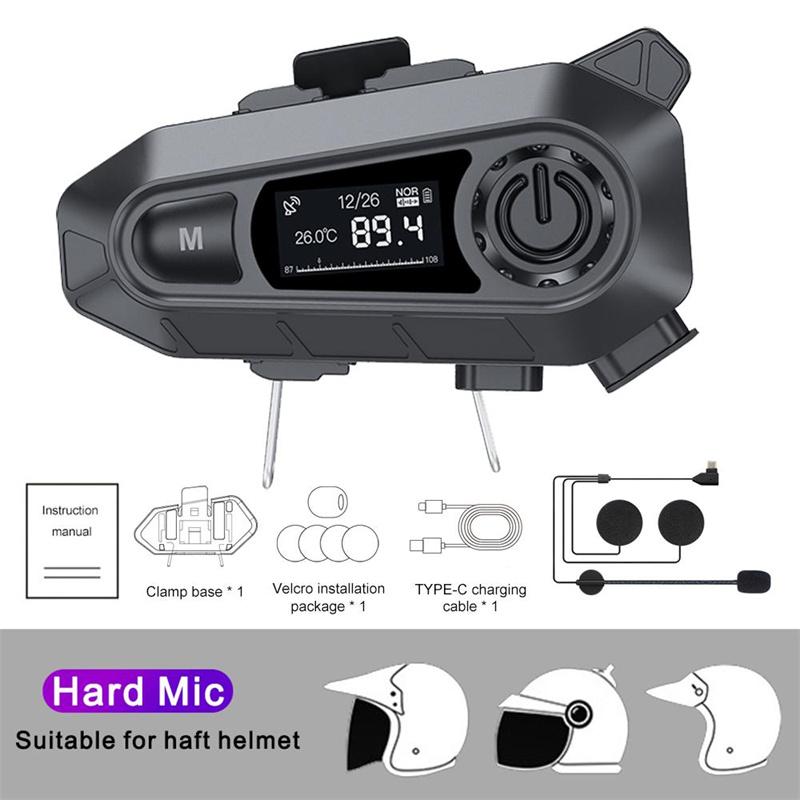 Motorcycle Helmet Headset Wireless Handfree Call Waterproof Bt 5.4 Moto Headphone With Fm Radio Large Led Display For Rider