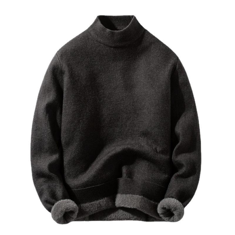 Men's Fleece-Lined Half-Neck Sweater - Warm, Skin-Friendly, Multi-Color Knitwear, Perfect Base Layer