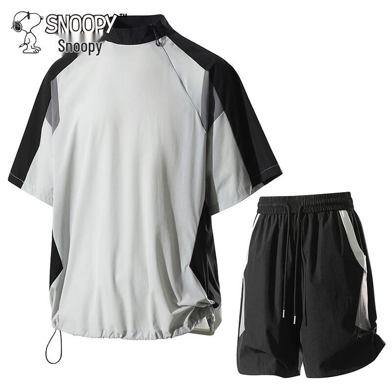 Snoopy Men s Ice Silk Short Sleeve T-shirt & Shorts Set L