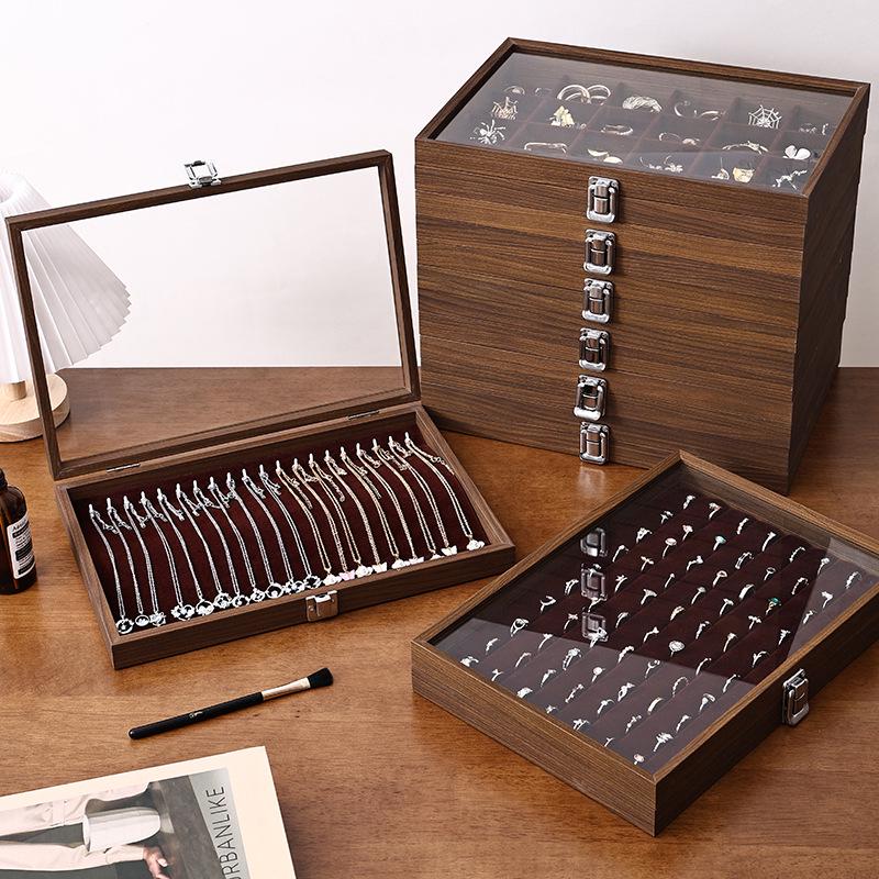 Walnut Wood Large Jewelry Box - Anti-Oxidation Storage for Rings, Earrings, Necklaces, and Bracelets