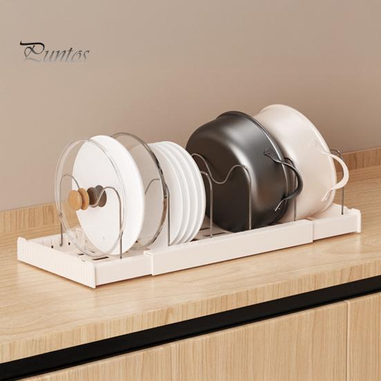 Large Capacity Kitchen Rack Pot Stainless Steel Divider Adjustable Lid Organizer with Expandable Storage Ventilated Base Rust-Proof Cabinet
