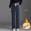 Women's Lambskin Wide-Leg Chenille Corduroy Pants with Velvet Lining - Warm, Thick, Plus Size for Autumn and Winter.