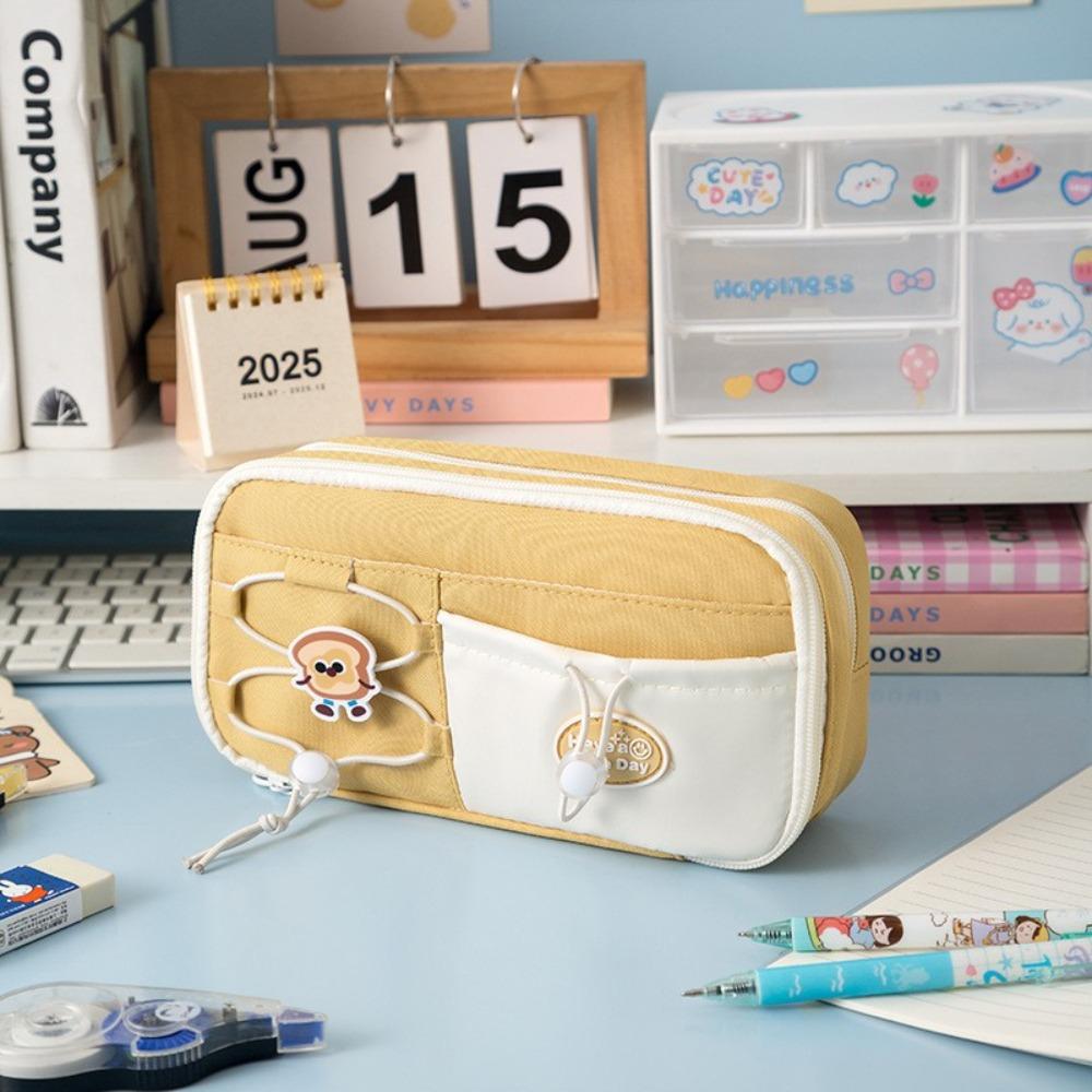 

Large Capacity Pencil Case Dirt-proof Stationery Organizer High Quality Pen Box Gift Yellow-With Bread Pin