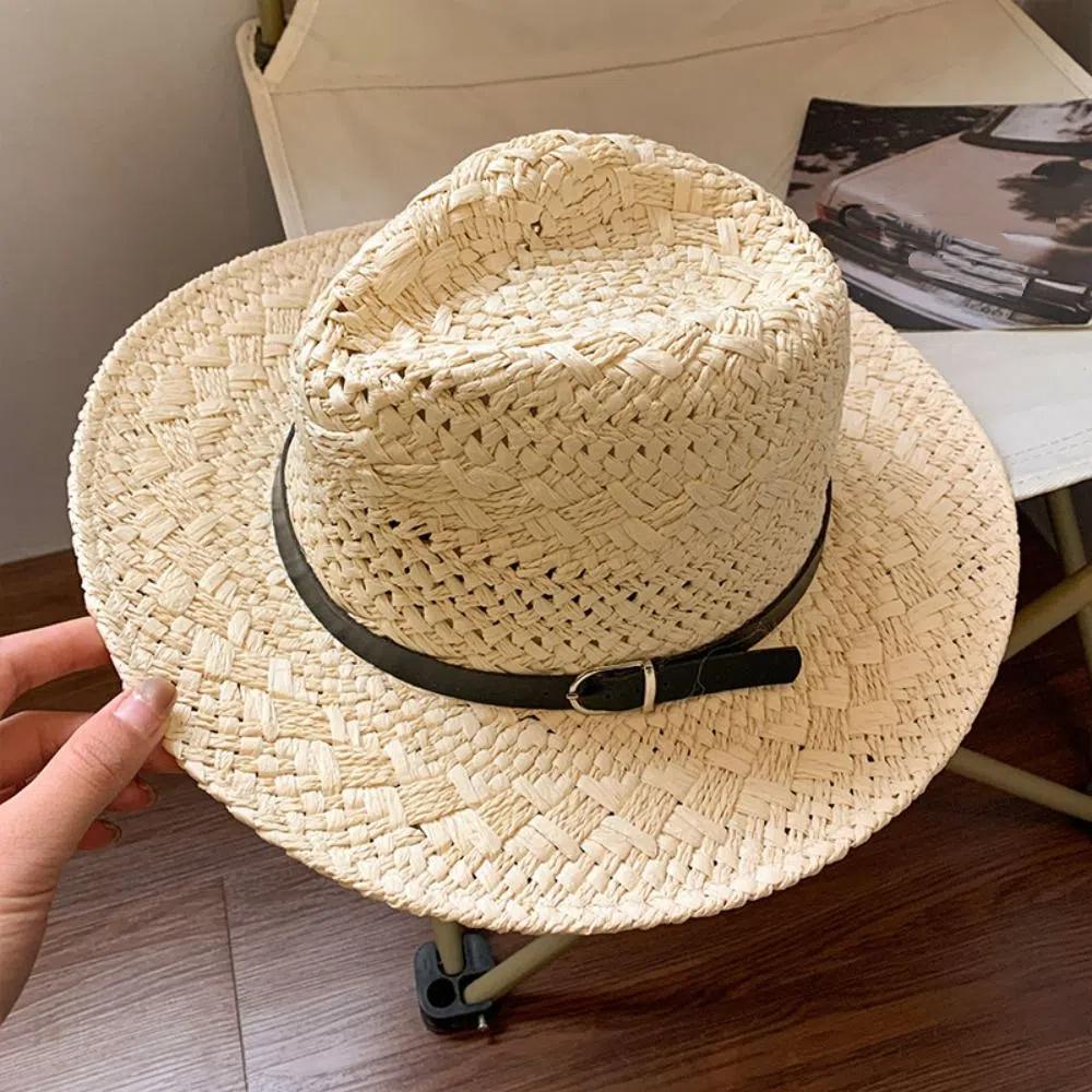 Jazz Western Cowboy Hat Wide Brim Visor Cap American Hollow Straw Hat  Summer