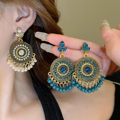 GemChic Women's New Vintage Colorful Set Rhinestone Water Drop Fringe Earrings Ethnic Fashion Stud Earrings Birthday Christmas Jewelry Gift