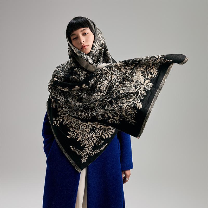 Retro Plants Mori Landscape Scarf Shawl High Sense Women's Imitation Cashmere Warm Scarf Women