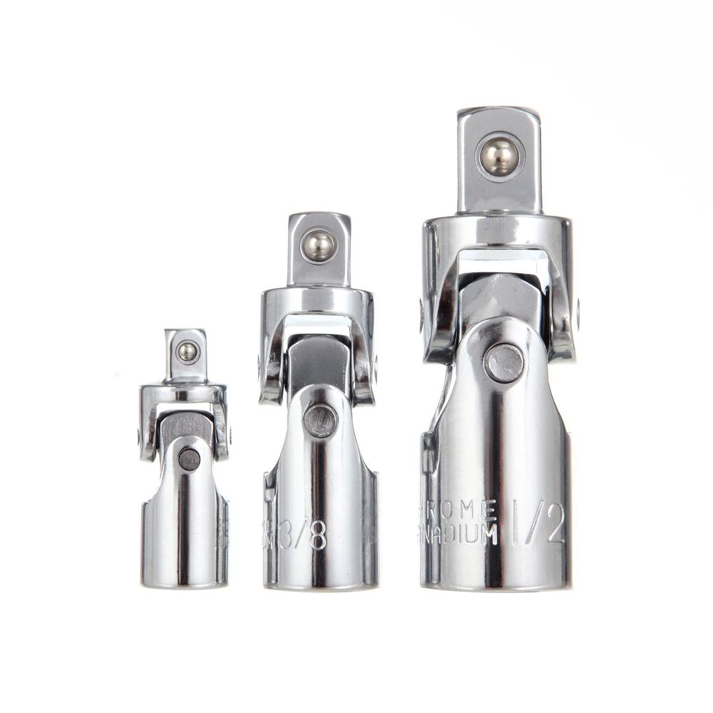 3 Piece Universal Joint Socket Set 1/4 3/8 1/2 Inch CRV Chrome Vanadium Steel Corrosion Resistant Mechanic Tool Set