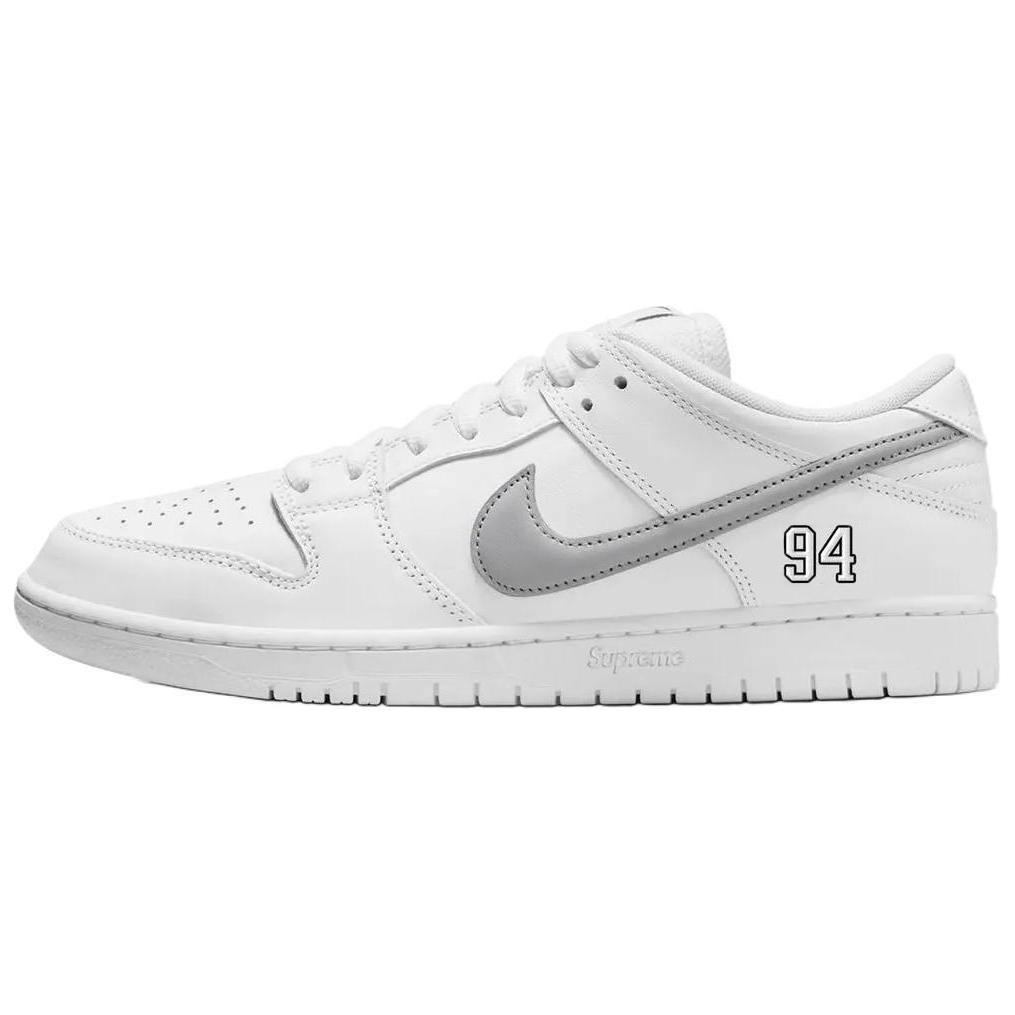 Nike Supreme X Dunk Low SB White Metallic Silver Unisex Sneakers HQ8487-100