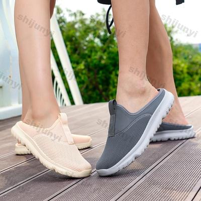 Fashion Couple Shoes 2025 Summer Outdoor Breathable Mesh Slip On Casual Slippers Women Fashion Lightweight Comfortable Half Flat Shoes