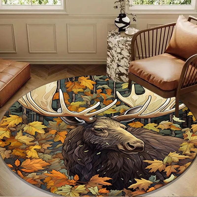 Deer With American Flag Background Round Rug for Livingroom,Bedroom, Palyroom, Chair Rug, Area rug, Circle Carpet, Large Size Fan Christmas gift