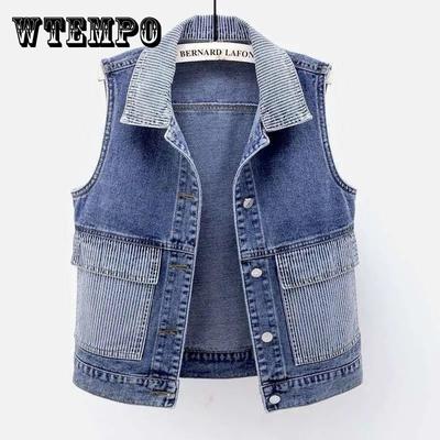 Grande taille nouvelles femmes Denim gilet mode déchiré automne bleu jean veste sans manches printemps ample court manteau casual gilets