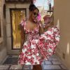 Summer 2025 Sexy A-Line Lace-up Print Dress - Vacation Style, Slimming Fit for Women