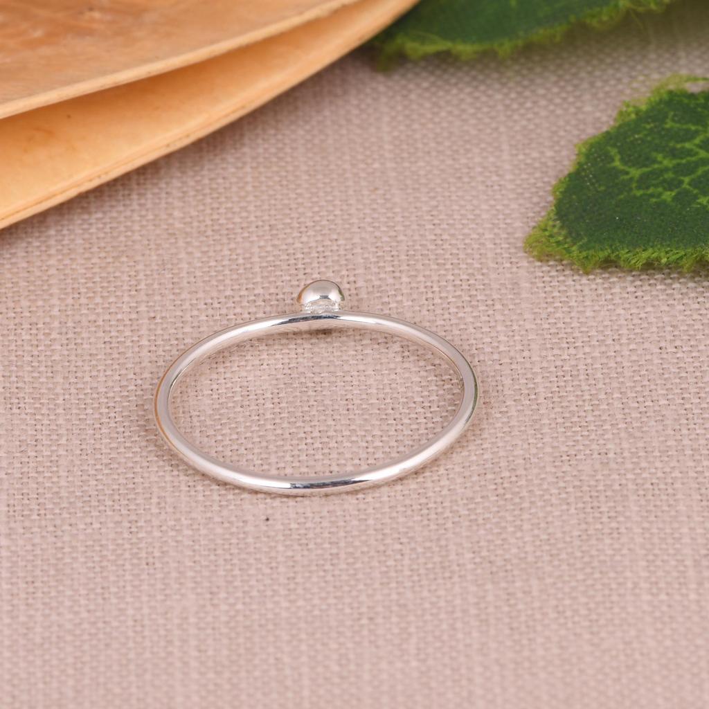 Modern Minimal Silver Ball Ring, Thin Sterling Silver Band, Elegant Stackable Ring for Women.