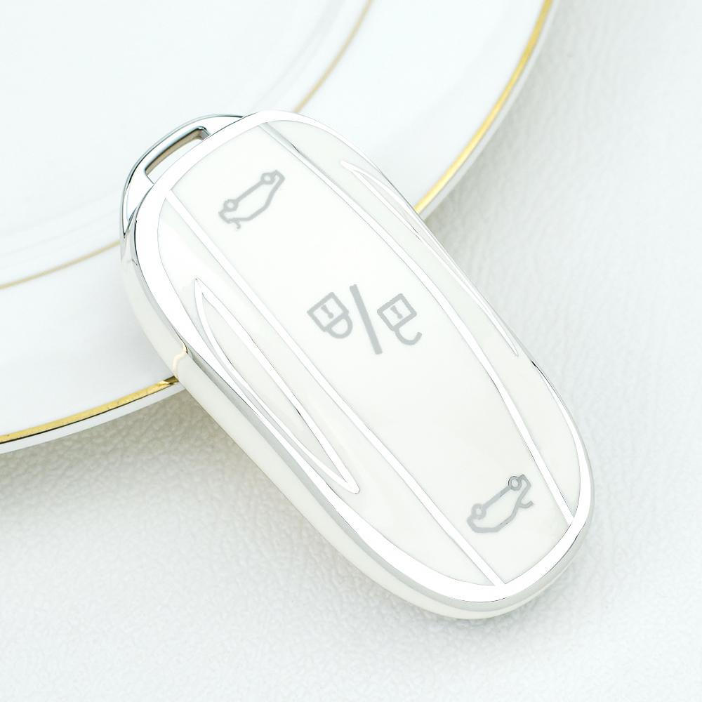 

Full Protect TPU Key Cover Key Case For Tesla Model S Model 3 Model X Model Y Key Cover Bag Automotive Interior Accessories For Model 3 or Y срібні білого кольору